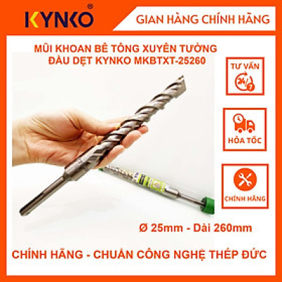 MŨI KHOAN BÊ TÔNG XUYÊN TƯỜNG ĐẦU DẸT KYNKO MKBTXT- 25260 đường kính phi 25mm dài 260mm