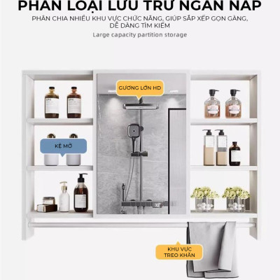 Tủ gương treo tường phòng tắm kèm kệ để đồ nhiều kích thước tiết kiệm không gian - GM207