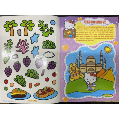 Sách - Hello Kitty Tinh Nghịch Mê Du Lịch - Châu Phi Hùng Vĩ - Tô Màu Và Dán Hình Sticker - Minh Thắng