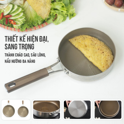 Chảo Inox 3 lớp liền khối chống dính Kalpen Nano Titanium Dauer chuản Đức - Hàng chính hãng