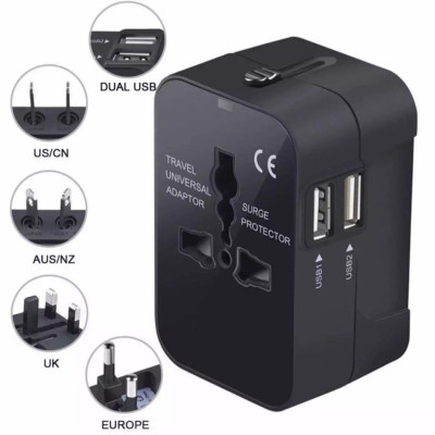 Ổ Cắm Điện Loại Chuyển Đổi Đa Năng - Phích Cắm Tiêu Chuẩn US, EURO, UK, AUST - Có 2 Cổng USB (Dual USB) - Phù Hợp Cho Những Chuyến Công Tác Và Du Lịch Nước Ngoài- Chính Hãng