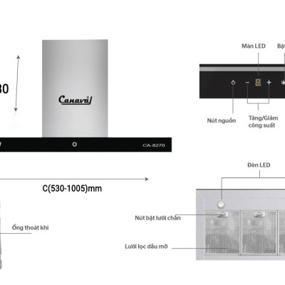 Máy hút mùi hình chữ T CANAVAL CA8270 - Hàng nhập khẩu