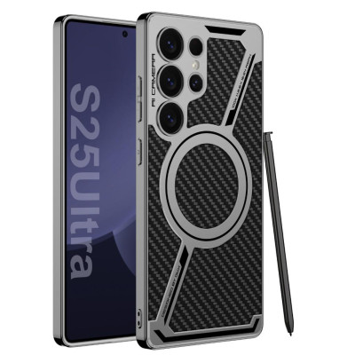 Ốp Lưng Da Từ Tính Cho Samsung Galaxy S25 Ultra Giả Kim Loại Bảo Vệ Camera DESIGNED BY GKK