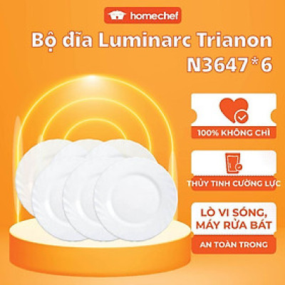 Đĩa (dĩa)/Bộ 6 đĩa thủy tinh nông lòng Luminarc Trianon 20cm N3647/N3647*6 | Hàng chính hãng