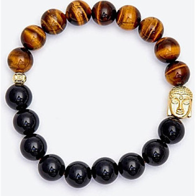 Vòng tay thạch anh mắt hổ mix mã não đen phối Phật may mắn Ngọc Quý Gemstones