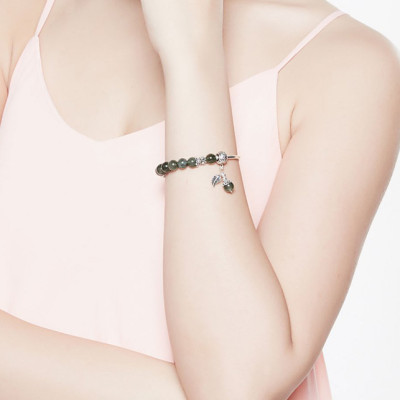 Vòng Tay Thạch Anh Tóc Xanh 8mm Charm Lá Bạc Ngọc Quý Gemstones VT112