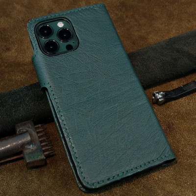 Bao da đựng điện thoại cho 12 pro max 13 pro max handmade dạng ví da đà điểu