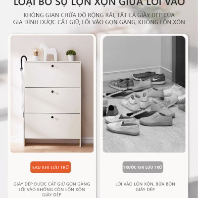 Tủ giày thông minh 3 cánh lật tiết kiệm diện tích gỗ mdf phủ melamin thương hiệu IGA - GP321