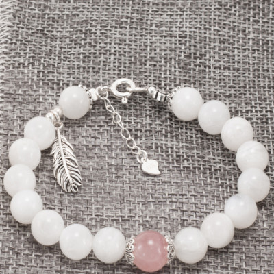 Vòng Đá Xà Cừ Trắng Phối Charm Bạc (8mm) Ngọc Quý Gemstones