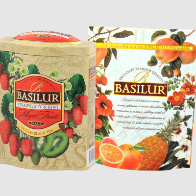 Trà đen Ceylon Basilur cao cấp vị Dâu tây & Kiwi - 100g (Hộp thiếc)