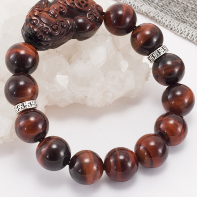 Vòng Thạch Anh Mắt Hổ Đỏ Phối Tỳ Hưu Nam (14mm) Ngọc Quý Gemstones