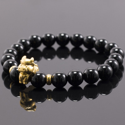 Vòng Tay Đá Thiên Thạch Charm Tuổi Sửu Bạc Mạ Vàng 24K Ngọc Quý Gemstones