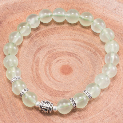 Vòng tay thạch anh xanh phối charm lục tự bạc (7mm) Ngọc Quý Gemstones