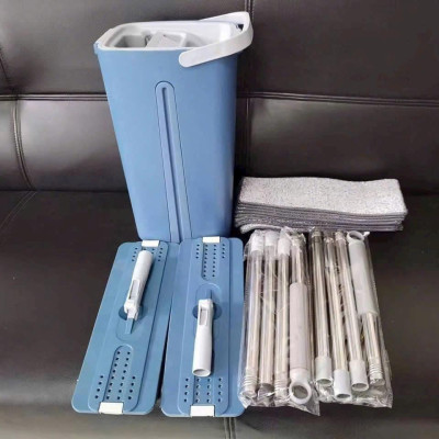 Cây lau nhà tự vắt thông minh, bộ lau nhà (1 thùng + 2 cây lau + 8 bông lau) đầu xoay 360 độ cao cấp