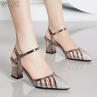 Giày cao gót nữ đẹp đế vuông 6 phân hàng hiệu rosata hai màu chì đồng thời trang cao cấp ro526