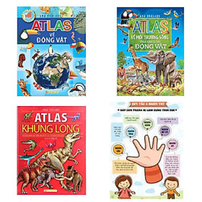 Combo 3 cuốn kiến thức bách khoa bổ ích: Atlas Về Các Loài Động Vật + Atlas Môi Trường Sống Của Các Loài Động Vật + Atlas Khủng Long + Poster an toàn
