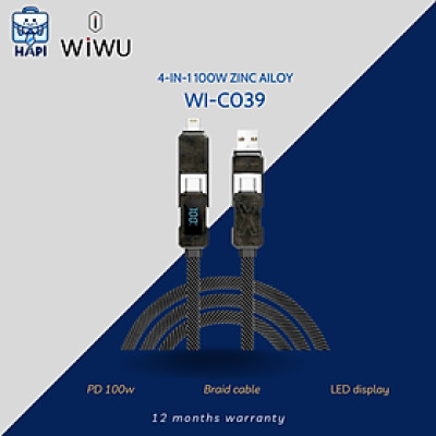 Cáp sạc hàng chính hãng WiWU 4 trong 1 Titan Wi-C039: Công suất 100W, cáp dẹt bọc dù, đầu hợp kim siêu bền