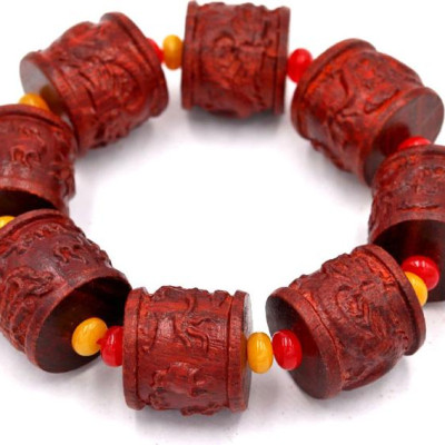 Vòng tay chuỗi hạt trụ rồng gỗ trắc đỏ TRDT3