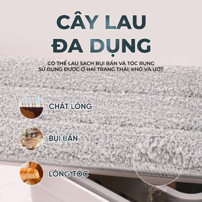 [Phiên bản nâng cấp] Bộ Lau Nhà MyJae Đài Loan Sợi Microfiber 2 Ngăn Tự Vắt Xoay 360 Độ Thông Minh 123cm