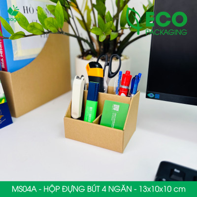 MS04A - Hộp đựng bút 4 ngăn đa năng bằng giấy carton - Kệ đựng bút để bàn