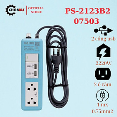 Ổ cắm điện đa năng SUNTECH nhập khẩu Thái Lan, công tắc, 2 cổng USB 3x0.75sq.mm, dây 3m,10Amp 2200W