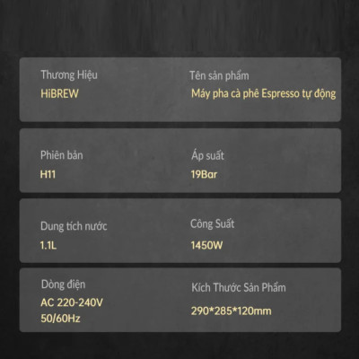 Máy pha cà phê espresso bán tự động thương hiệu HiBREW cao cấp H11 , áp suất 19bar , công suất 1450W - Hàng Chính Hãng
