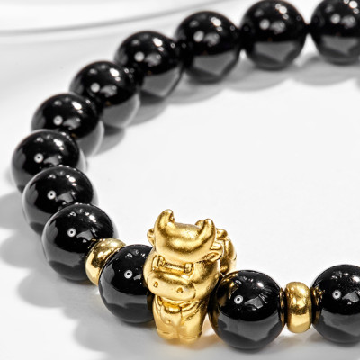 Vòng Tay Đá Thiên Thạch Charm Tuổi Sửu Bạc Mạ Vàng 24K Ngọc Quý Gemstones