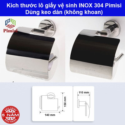 Hộp đựng giấy vệ sinh dán tường inox 304 Pimisi dùng để treo - kệ - móc lô giấy vệ sinh có lõi chống nước trong phòng tắm dán bằng keo không khoan | Hàng chính hãng