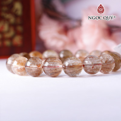 Vòng tay hạt trơn đá thạch anh tóc đỏ đồng trục 13mm mệnh hỏa, thổ - Ngọc Quý Gemstones