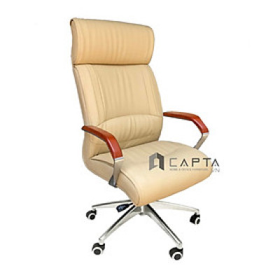 Ghế Trưởng Phòng Quản lý nệm dày màu đen màu kem CM4431-P Nệm pvc nhập khẩu tay ốp gỗ chân xoay thép mạ chrome cao cấp hcm