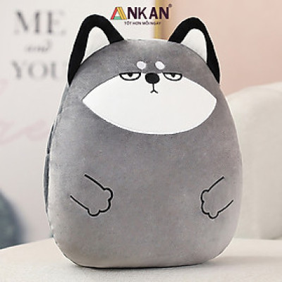 Bộ Chăn Gối Văn Phòng 3 Trong 1 Kiểu Chó Husky Mặt Cộc - Siêu Dễ Thương Dùng Để Giữ Ấm Tay Có Chăn Đắp Và Gối Kê Đầu Vô Cùng Tiện Lợi 