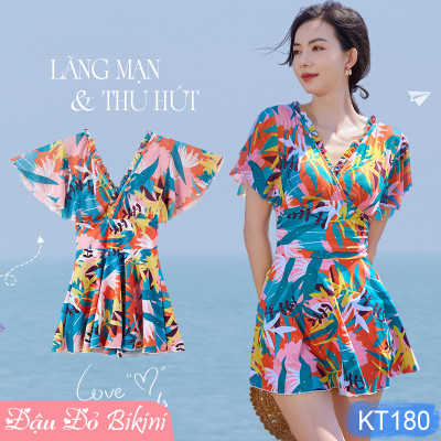 Bộ bơi liền thân nữ dáng váy quyến rũ, thun bơi đẹp co giãn 4 chiều thoáng mát, áo có sẵn gọng đệm, tôn dáng giấu bụng tốt | KT180