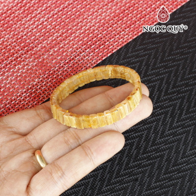 Vòng tay bản vuông đá thạch anh tóc vàng bã mía 9x4mm - Ngọc Quý Gemstones