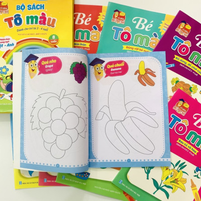 Túi tô màu song ngữ Anh Việt - Tô màu sáng tạo cho trẻ 3 - 4 tuổi - Tặng kèm bộ sáp 12 màu