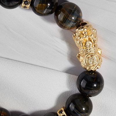 Vòng thạch anh mắt hổ phối tỳ hưu bạc mạ vàng 24K Ngọc Quý Gemstones