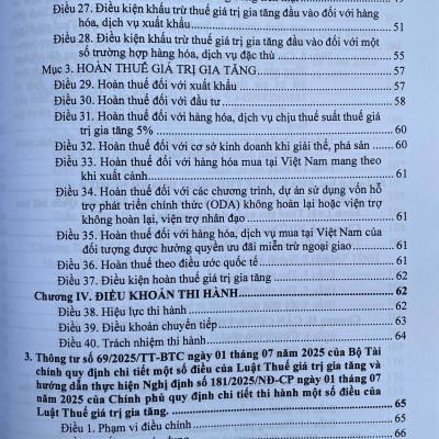 Luật thuế; Thuế giá trị gia tăng; Thu nhập doanh nghiệp; Thuế thu nhập cá nhân; Thuế xuất khẩu, Thuế nhập khẩu; Thuế tiêu thu đặc biệt; Thuế tài nguyên; Thuế bảo vệ môi trường; Thuế sử dụng đất phi nông nghiệp và các văn bản hướng dẫn thi hành