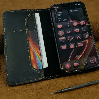 Bao Da Dạng Ví Cho Điện Thoại 16 Pro Max Da Bò Thật Cao Cấp - hàng chính hãng