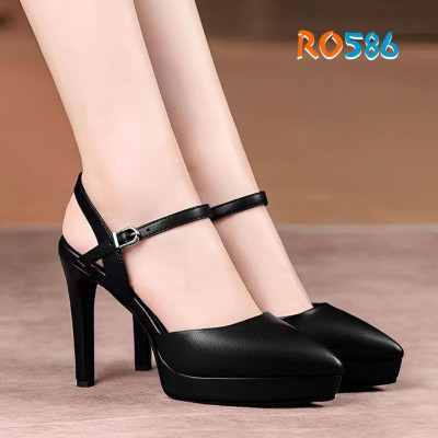 Giày sandal nữ cao gót 9 phân hàng hiệu rosata hai màu đen trắng thời trang cap cấp ro586