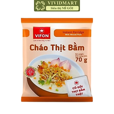 VIFON - Cháo Vifon 70g hương vị Thịt bằm (có gói thịt bằm thật), Vifon Cháo thịt bằm Vifon ăn liền (70g/gói)