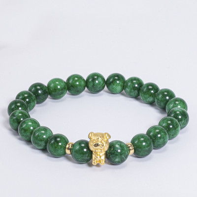 Vòng Tay Phong Thủy Nữ Đá Cẩm Thạch Sơn Thủy Phối Charm Tuổi Hợi Bạc Mạ Vàng 24K (8mm) Mệnh Mộc, Hỏa Ngọc Quý Gemstones