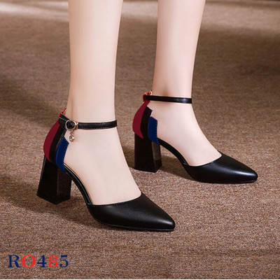Giày cao gót nữ đẹp đế vuông 6 phân hàng hiệu rosata hai màu đen trắng thời trang cao cấp ro485