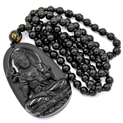 Vòng cổ Đại Thế Chí Bồ Tát thạch anh đen 6 cm MDS4