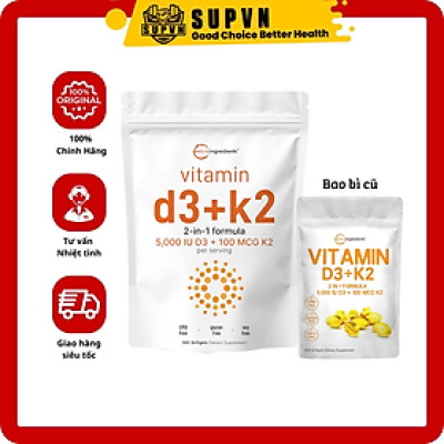 Micro Ingredients Vitamin D3 K2 MK7 (300 viên) - Hỗ Trợ Xương Chắc Khỏe, Giảm Mệt Mỏi Căng Thẳng Khi Tập Luyện