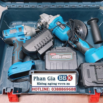 Bộ Combo 2 Trong 1 Gồm Máy Mài Góc Và Máy Chuyên Vít 199V 2 Pin 15 Cell, Động Cơ Không Than - Tặng Hộp Đựng (Bảo Hành 1 Năm)