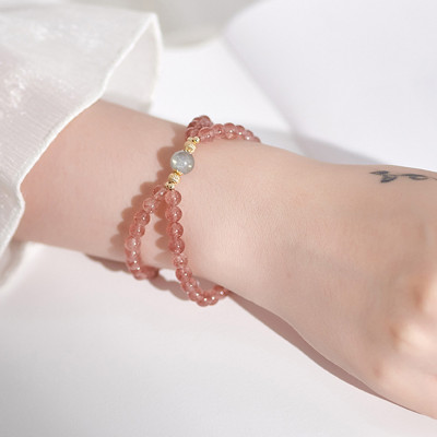 Vòng 2 line đá thạch anh dâu phối xà cừ - Ngọc Quý Gemstones