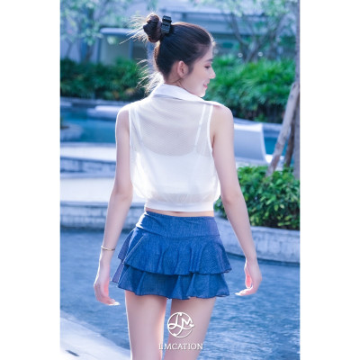 Combo bộ đôi áo lưới - áo ngực đa năng LMcation Elisa Bella trắng & Quần váy đa năng Gym-to-swim LMcation Jean