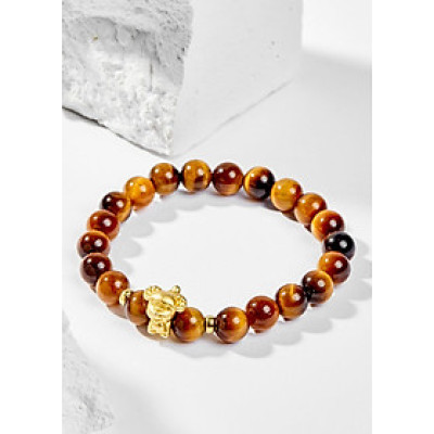 Vòng Tay Phong Thủy Đá Mắt Hổ Vàng Nâu Phối Charm Tuổi Mùi Bạc Mạ Vàng 24K (8mm) Mệnh Thổ, Kim Ngọc Quý Gemstones