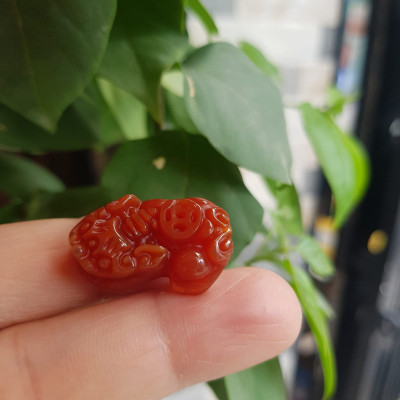 Tỳ hưu đỏ phối vòng tay nữ 8- 12ly Chất liệu đá mã não đỏ đỏ cam nhẹ ạ Kích thước dài 25mm x ngang16mm x cao 8mm anh chị phối vòng tay lên hạt nhỏ vừa size nam nữ ạ