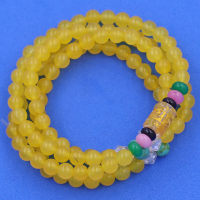 Vòng chuỗi 108 hạt đá thạch anh vàng charm lục tự chân ngôn - hạt 8 ly ( size lớn ), vòng chuỗi niệm Phật, vòng chuỗi đeo tay
