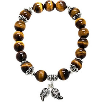 Vòng Thạch Anh Mắt Hổ 8mm Mix Charm Lá Bạc 925 Ngọc Quý Gemstones VT159